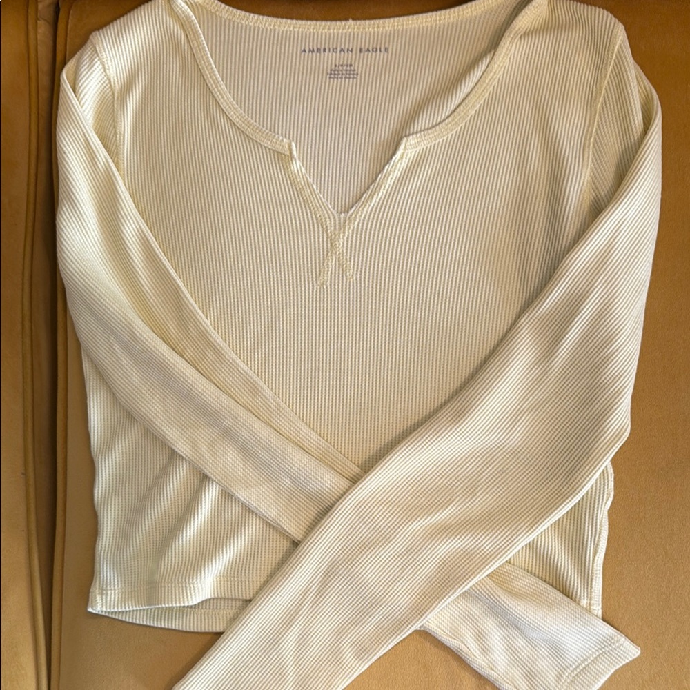 American Eagle Outfitters Long Sleeve Waffle Knit Top